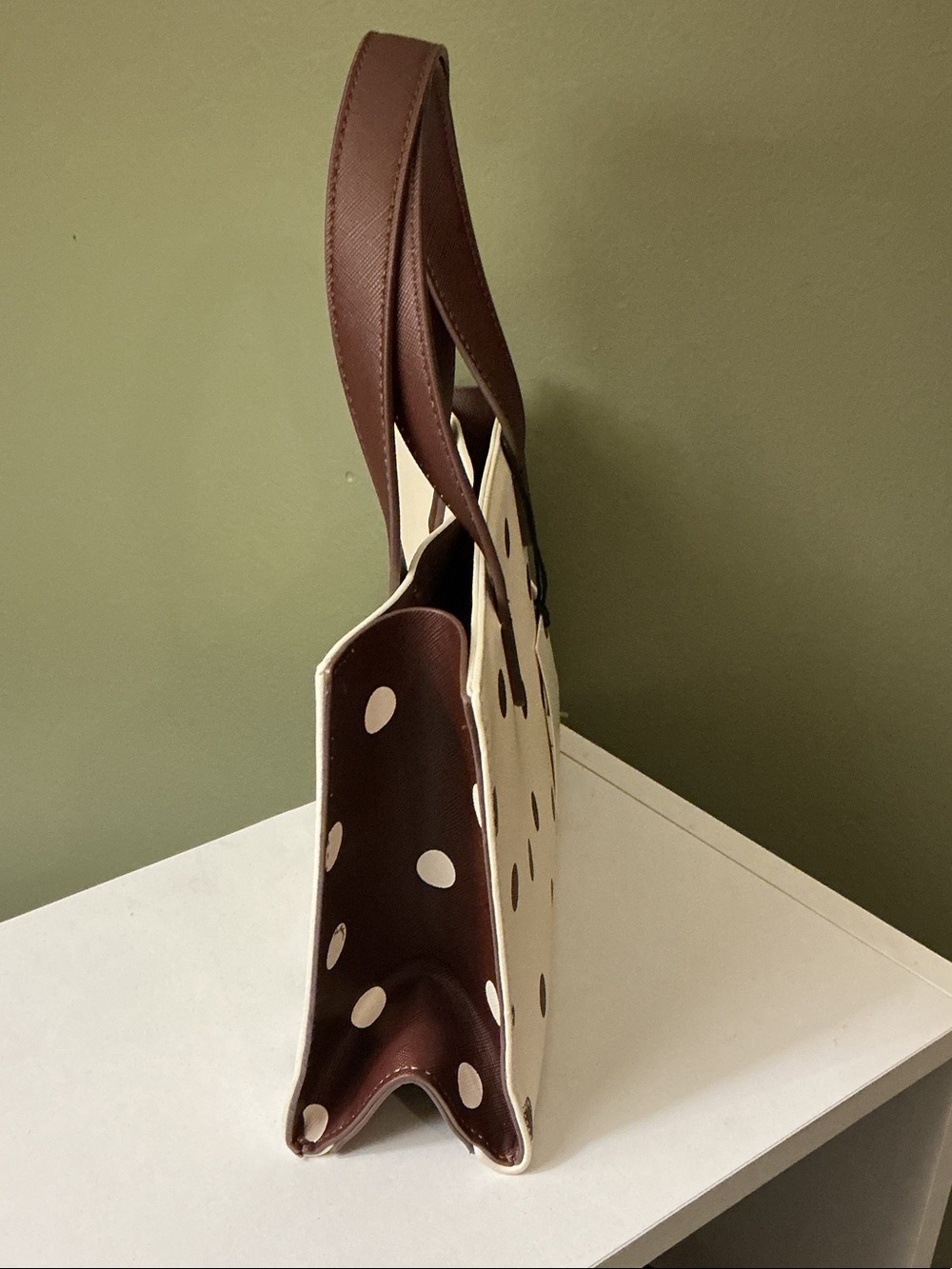 Ted Baker NWT Suricon Small Cream Tote Bag with Brown Polka Dots Top Handles - Picture 2 of 6